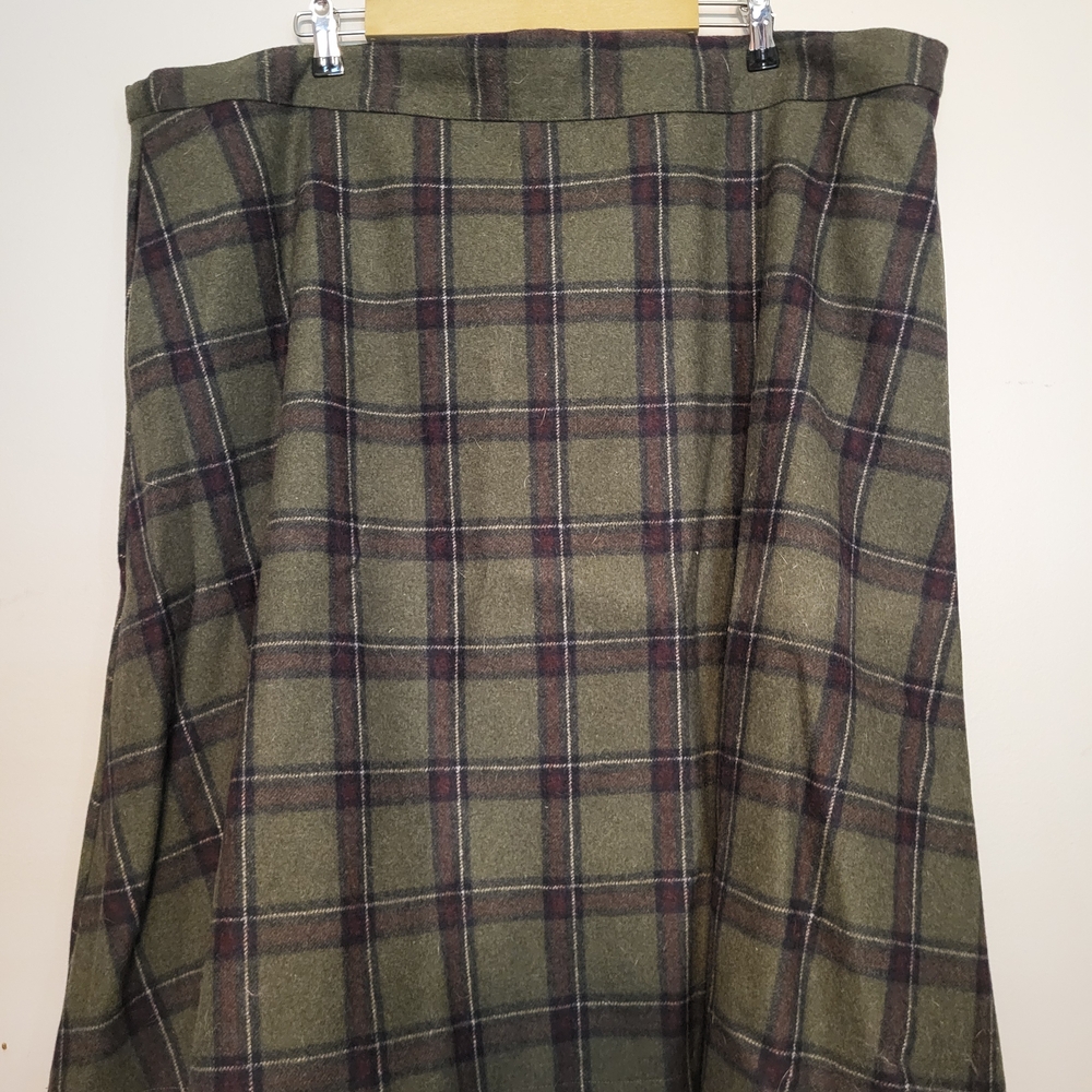 Modcloth Green And Brown Wool Plaid Skirt